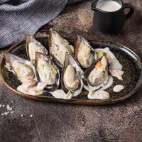 купить Мидии в сливочном соусе Мидии в сливочном соусе заказать доставку ROJO ресторан Алматы